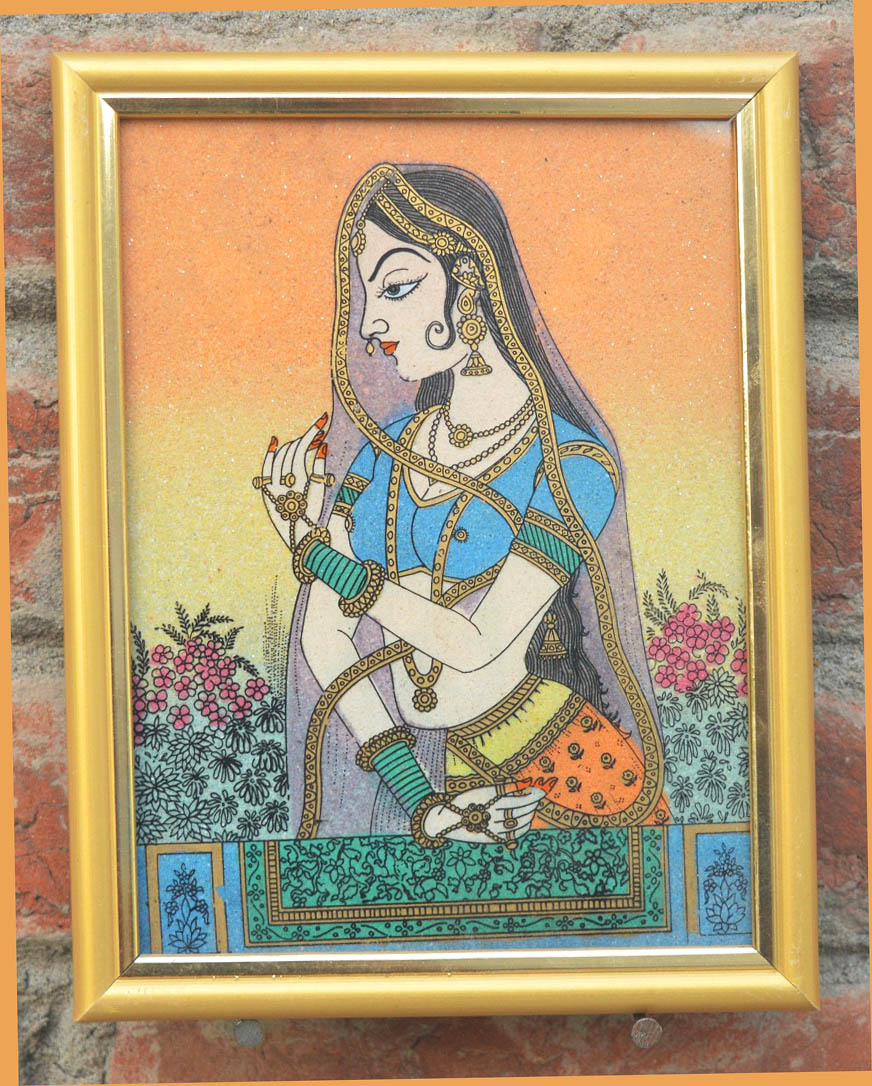 Framed Unique Precious And Semi Precious Gemstone Painting From India