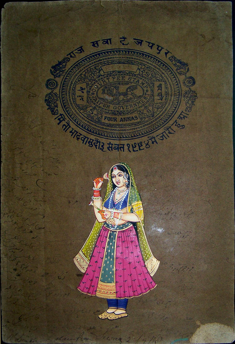 India Paper Stamp Miniature Painting on Old  Portrait jaipur Figures craft paper eBay