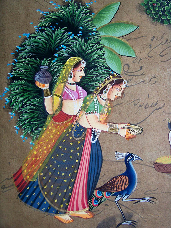 Indian paper  flute  miniature painting eBay jaipur playing  old on craft stamp paper