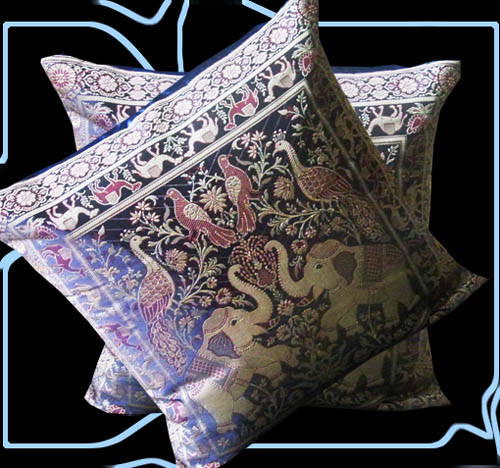 PAIR OF INDIA SILK BROCADE PILLOW/CUSHION COVER   