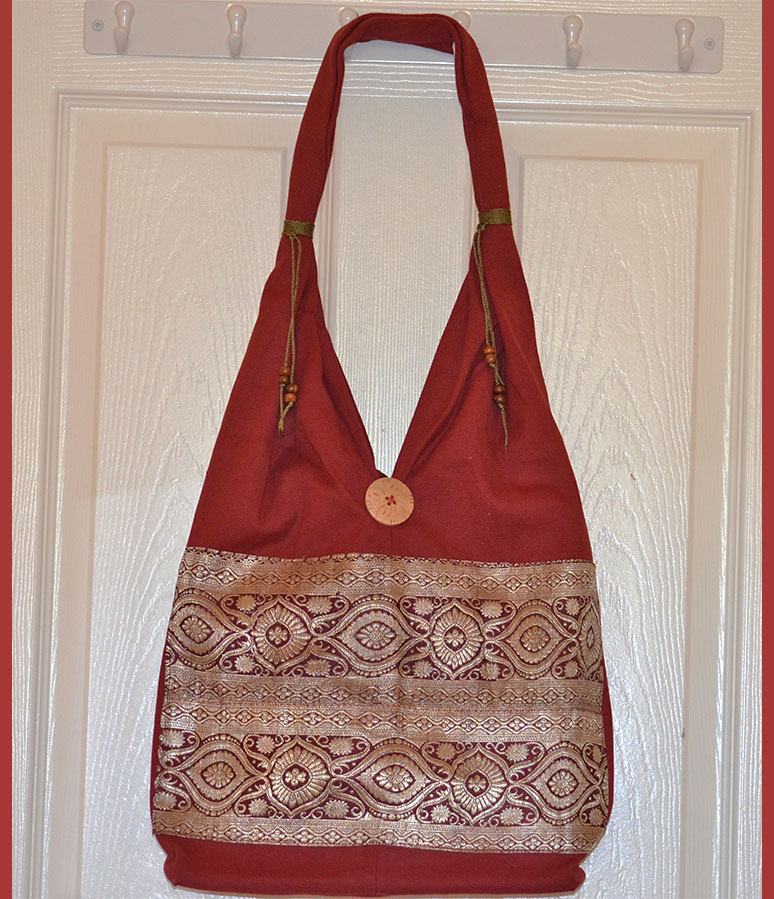 Hand Made Hand loom Cotton Shoulder Bag with Brocade design in Red ...